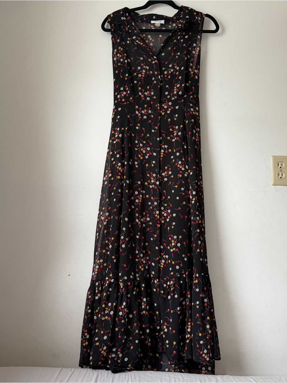Calvin Klein 10 Black Floral Button-Front Maxi Dress